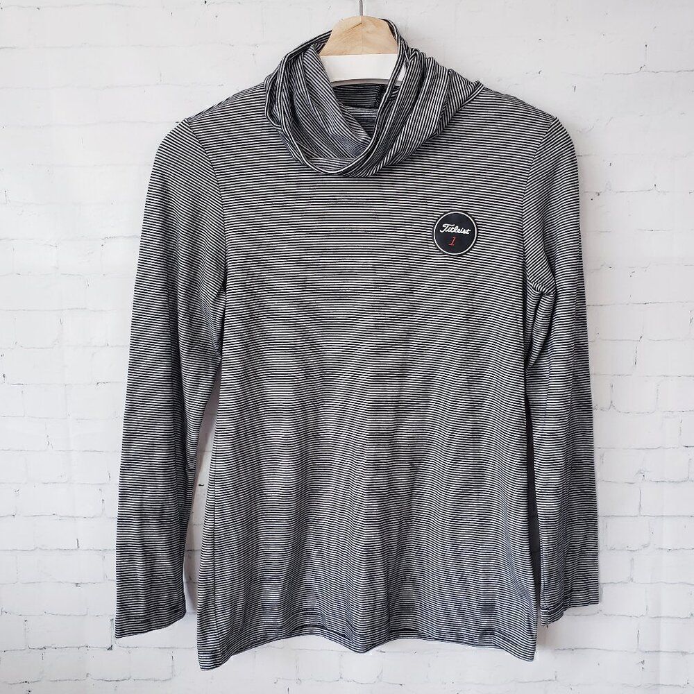 Titleist Womens Turtleneck Long Sleeve Top Size M Black White Stripe Golf